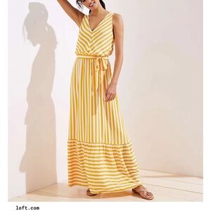 LOFT Chevron flounce Maxi Yellow Maxi Dress - 10P excellent condition